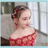 Jewelrybaroque Vintage Or Rouge Bandeaux Pour Enfants Enfants Cristal Perle Diadèmes Bandeaux Avec Boucles D'oreilles Femmes Bridemaid Cheveux Bijoux Goutte D