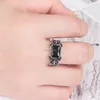 Anello grosso in argento antico con croce di Gesù Anello con fascia in agata nera Retro aperto con diamanti regolabili Anelli da uomo Gioielli di moda volontà e sabbia