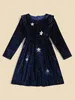 Filles 1pc Sequin Insert Star Pattern Ruffle Trim Velvet Dress SHE