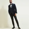 Slim fit Men Suits For Wedding Navy Velvet Blazer Groom Tuxedos Notch Lapel Groomsman Fashion Jacket with Black Pants 2021 X0909