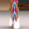 Plus Size Mode 3D-Druck Sommerkleid Frauen Casual Sexy Boho Strandkleider Sexy V-Ausschnitt Lose Ärmeltaschen Langes Kleid 210507