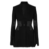 Runway Design Blazer Femme Haute Mode Printemps Automne Élégant Noir Split Manches Costume Vestes Vêtements d'extérieur pour femmes 210608