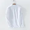 Cotton Linen Casual Shirts For Men Basic Classic White Shirt Autumn Male Long Sleeve Stand Collar Breathable Men's Clothing 210331