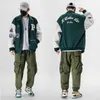 Mäns Varsity Uniform Baseball Jacket PU Läder Ärm Singel Breasted Appliques Bomber Jacka Broderi Patches Casual Coat 210923