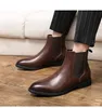 Chelsea Men Shoes Fashion Boots Pu Leather Slip-on Ankle Pointed Toe Low Heel Male Casual Classic Retro Style Comfortable TV809