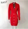 Runway Elegant VNeck Long Sleeve Solid Button Sheath Bodycon Knit Sweater Dress Women Spring Autumn Sexy Cocktail Party Vestidos 210601