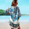 Bathing Suit Beach Caftan Swimsuit Cover up Print Chiffon Pareo Women Robe Plage Swimwear Dress Sexy Sarong Tunic #Q152 210420