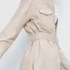 Giacca da donna in ecopelle Primavera Autunno Pu Cappotto con colletto risvoltato con cintura Slim Beige medio Giacche Outwear 210430