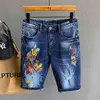 Men Casual Denim Shorts Blue Summer New Stretch Fashion Koi Embroidered Slim Jeans Male High Quality Brand Five Points Pants H1210