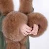 Maomaokong Fashion Women's Natural Ullfoder Hooded Long Coat Parka Jacket Armé Green Big Fur Collar Winter DHL 211216