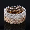 Sparkly Wedding Bridal Bracelet Gold Silver Plated 3 Row 5 Rows Rhinestone Prom Evening Party Jewelry Arabic Stretch Bangle Women 233c