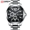 Armbandsur Schweiz Carnival Automatic Mechanical Clock Sapphire Mulitifunction Dial Luminous Waterproof Watch Men C8818G