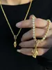 Gold Skull Diamond Pendant Stacked Necklace Niche Hip Hop Design Fashion Long Sweater Chain Wild Jewelry Accessories