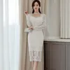 Han edition aristocratic temperament of high-end cultivate one's morality in the long splicing lace package hip women d 210602