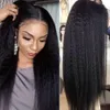 Kinky Straight Lace Frontal Wig Huma Brazilian Remy Hair Pre Plocked 180% Dentity Syntetiska peruker för svarta kvinnor