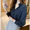 Kadın Gömlek Artı Boyutu Gevşek Tops Bluz Uzun Kollu Klasik Şifon Kadın Basit Ofis Giysileri Blusas 9357 210512