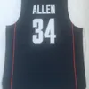 Баскетбольная майка Nikivip Uconn Connecticut Huskies Ray 34 Allen College College Jersey Jersey вышивая вышивка темно-синий белый S-2XL