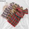 Vintage Striped Dress Knitted Sexy Bodycon Dresses Woman V Neck Short Sleeve Sweater Basic Clothes 210519