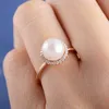 Mode Zircon Rose Gold Pearl Ring Charm Lady Elegant Girl Jewelry Cocktail Birthday Present Size US610 Cluster Rings1737709
