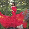 출산 사진 소품 임신 헝겊 면화 + 쉬폰 출산 OFF 어깨 절반 원 가운 촬영 사진 임신 드레스 Q0713