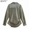 Women Vintage Turn Down Collar Metal Color Irregular Smock Blouse Female Retro Kimono Shirts Chic Blusas Tops LS7655 210416