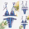 Dames badkleding 2 stks vrouwen badpakken bikini set push-up gevoerde top hoge taille bandage printing sling thong sexy beachwear 2021