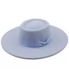 Women Flat Top 9.5 CM Wide Brim Fake Wool Fedora Hat Lady Wedding Party Vintage Jazz British Panama Cap Hats