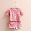 女の子服セット夏2 3 4 5 6 7 8 9 10歳の子供女の子番号文字プリント半袖Tシャツ+ショーツスポーツ210529