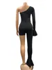 Omsj mulheres sexy clubwear um fora do ombro moda pernas bodycon plissado de manga longa macacão romper feminino 210517