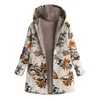 Women's Parkas Cotton & Linen Autumn Plush Long Sleeve Hooded Coat Casual Loose Printed Zipper Warm Overcoat Tops Jacket 210422