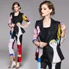 Dwie kawałek sukienki startowy Cartoon Drukuj Kobiety Pant Suit Casual Notched Blazer Jacket + Elastyczna Talia Pocket 2021 Jesień Biuro 2 Zestaw