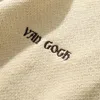 Män Hip Hop Sweater Pullover Streetwear van Gogh målning Broderi Stickad tröja Retro Vintage Hösttröjor Bomull 210813