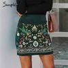 Vintage high waist skirts bottom Boho pencil corduroy winter female Embroidery autumn sexy green mini 210621