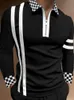 Fashion Patchwork Striped Long Sleeve Tops Male Casual Zip-up Turn-down Collar Polo Shirts Vintage Casual Men'sslim Pol 220308