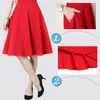 High Waist Pleat Elegant Skirt Green Black White Knee-Length Flared Skirts Fashion Women Faldas Saia 5XL Plus Size Ladies Jupe 210619