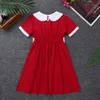 Red Girls Dress Kids Girls Christmas Costume Short Sleeves Doll Collar A-line Dress Children Xmas Party Dress Daily Wear Clothes G1026