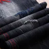Men Straight Black Embroidered Jeans Fashion Designer Casual Denim Hole Pants High Quality Trousers Large Size 220302