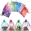 100 pcs / lote organza saco transparente amostra cordão bolsa de embalagem sacos de armazenamento para aniversário de casamento presente de jóias de natal