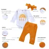 0-24 M nato Neonata Vestiti Set Arcobaleno Pagliaccetto Pantaloni Lavorati A Maglia Autunno Inverno Abiti Costumi 210515