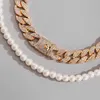 Kpop Luxury Crystal Cuban Chain for Women Men Vintage Imitation Pearl Beads Choker Necklace Fashion Neck Jewelry 2021