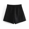 Vrouwen herfst zwarte shorts knoppen pocket side rits mode vrouwelijke elegante straat casual kleding 210513
