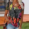 Été Femmes O Cou Imprimé Tie-Dye Couture T-shirts À Manches Courtes Casual Lâche Style De Vacances Harajuku Mode Tees Plus Taille 210526