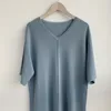 Été coréen mince tricoté robe pull droite femmes à manches courtes col en v taille ample robes décontracté Vintage Vestidos 210513