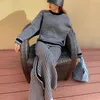 Luxury Designer 2 Piece Set Woman Spring Autumn Houndstooth Knitted Wool Blended Sweater + Pants Suit Women Sweat 210514