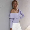 Office Lady Ruffles manica lunga crop top Autunno Inverno Irregolare Slim abiti vintage Donna T Shirt abbigliamento donna 210514