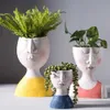 アートの肖像画の植木鉢花瓶彫刻樹脂の人間の顔ファミリーフラワーポット手作りの庭の収納フラワーアレンジメントホームデコー210615