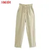 Tangada Frauen Beige Casual Hosen Cargo Strethy Taille Hosen Hosen Jogger Weibliche Jogginghose QD24 210609