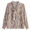 Sonbahar Uzun Kollu Bluzlar Kadın Vintgae Çiçek Baskı Şifon Gömlek Gevşek Moda Yay Blusas Mujer De Moda Tops 10549 210528