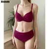 Riseado Push Up Bikini набор вина красные купальники женские купальники Ruched купальные костюмы ремешка S сексуальное витая лето 210712