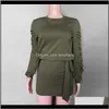 Kläder Apparel Drop Leverans Fnoce 2021 Höst Kvinnor Klänningar Streetwear Fashion Casual Solid Långärmad Oneck Slim Elegant Mini Dress Inc